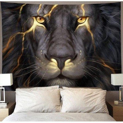 NiYoung Golden Cool Lion King paninting Wall Tapestry Hippie Art Tapestry Wall Hanging Home Decor Extra Large tablecloths 60x80 inches for Bedroom Living Room Dorm Room