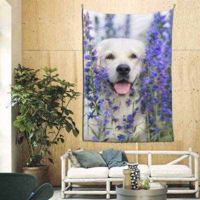 QiyI 60x90 Inches Bedroom Tapestry Dog in The Beautiful Flower Fields Wall Accents Decor Wall Art for Apartment Dorm Room Backdrop Home Decor