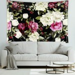 Riyidecor Fabric Watercolor Black Floral Tapestry Wall Hanging 80Wx60H Inch Vintage Flower Nature Plant Living Room Decoration Blossom Botanical Rose Retro Aesthetic Bedroom Dorm Home Decor WW-KRGG