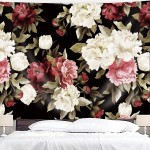 Riyidecor Fabric Watercolor Black Floral Tapestry Wall Hanging 80Wx60H Inch Vintage Flower Nature Plant Living Room Decoration Blossom Botanical Rose Retro Aesthetic Bedroom Dorm Home Decor WW-KRGG