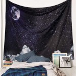 SENYYI Moon Stars Wall Tapestry Wall Hanging Outer Space and Galaxy Tapestry Night Sky with White Cloud Home Decor for Room 51.2 x 59.1 inches