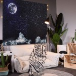 SENYYI Moon Stars Wall Tapestry Wall Hanging Outer Space and Galaxy Tapestry Night Sky with White Cloud Home Decor for Room 51.2 x 59.1 inches