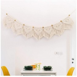 SHANG-JUNS Simple Bohemian 7 Banners Macrame Wall Hanging Tapestry Art Wall Accents Yellow Beads Tassels Chic Boho Decor Dorm Room Home Decoration Refreshing