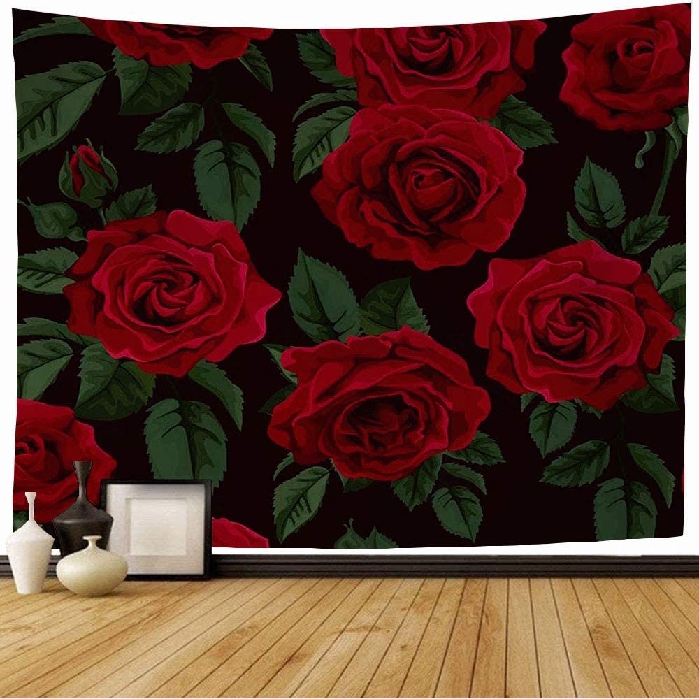Staroapr Tapestry Wall Hanging Blossom Red Curl Roses Flora Bloom Tropical Pattern Nature Vintage Single Flower Accent Oriental Home Decorations for Bedroom Dorm Decor 80x60 Inch