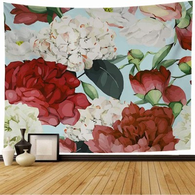 Starochi Tapestry Wall Hanging Plant Floral Pattern Curl Peonies Red Blossom Watercolor Pink Bouquet Peony Artwork Accent Vintage Tapestry Decor Living Room Bedroom for Home 80x60 Inch