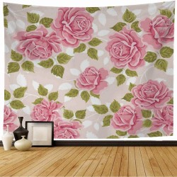 Starophi Tapestry Wall Hanging Summer Pink Vintage Flower Romantic Rose Pattern Leaf Accent Nature Bloom Design Blossom Wall Art for Living Room Bedroom Home Decor 80x60 Inch
