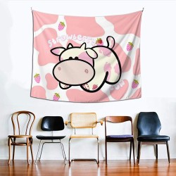 Strawberry Milk Cow Wall Hanging Wall Art Decoration Tapestry Home Decor Blanket Living Room Bedroom Dorm College Nails60 X 40 Inch