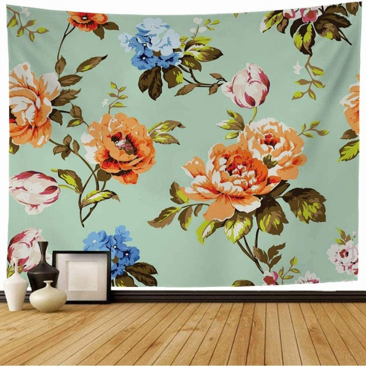 Tapestry Wall Hanging Shabby Chic Pattern Botanical Vintage Bouquet Petal Roses Tulips Nature Forgetmenots Accent Spring Wall Art for Living Room Bedroom Home Decor 80x60 Inch