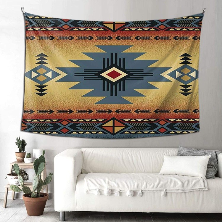 Wall Tapestry- Rustic Arizona Blue Accent Pattern Design Art Tapestry Wall Hanging Decor for Bedroom Living Room Home Dorm Blanket Mat 90x60