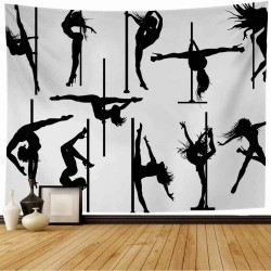 Wall Tapestry Sexy Pole Dancer Silhouettes People Stripper Sports Recreation Strip Girl Fitness Gymnast Adult Tapestry Wall Hanging Beach Tapestry for Home Decor 80x60 Inch