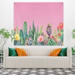 Yeele Cactus Succulent Plants Tapestry Tropical Watercolor Cactus Plants Landscape with Colorful Flowers Wall Hanging Pink Art Blanket for Living Room Bedroom Home Decor 33.8x27.5inches
