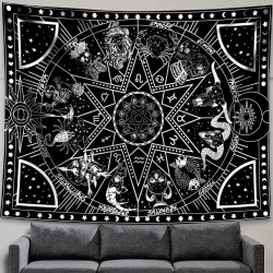 Zussun 12 Constellation Tapestry Star Sun Tarot Tapestry Black and White Hippy CelestialBohemian Home Decor 60" x 80"