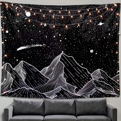 Zussun Mountain Moon Tapestry Wall Hanging Stars Black and White Art Tapestry Home Decor 70" x 90"