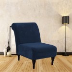 GAMUKAI Velvet Armless Accent Chair Cover Slipper Chair Cover High Stretch Soft Armless Accent Slipcover Removable Machine Washable Chair Covers Furniture Protector for Living Room Hotel Navy