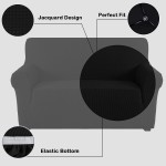 High Stretch Sofa Slipcover Non Slip Armchair Covers for Living Room Washable Pet Furniture Protector Covers with Elastic Bottom Thick Jacquard Fabric Small Black
