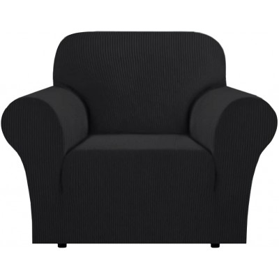High Stretch Sofa Slipcover Non Slip Armchair Covers for Living Room Washable Pet Furniture Protector Covers with Elastic Bottom Thick Jacquard Fabric Small Black