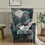 KRFOONN Wingback Chair Cover Slipcovers 2 Piece Stretch Printed Wing Chair Covers Slipcovers Wingback Sofa Covers Armchair Covers Non-Slip Furniture Protector for Living Room Color27