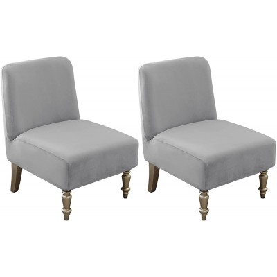 Leorate Armless Accent Chair Covers Velvet Armless Chair Slipcover Slipper Chair Covers for Living Room Set of 2 Light Grey