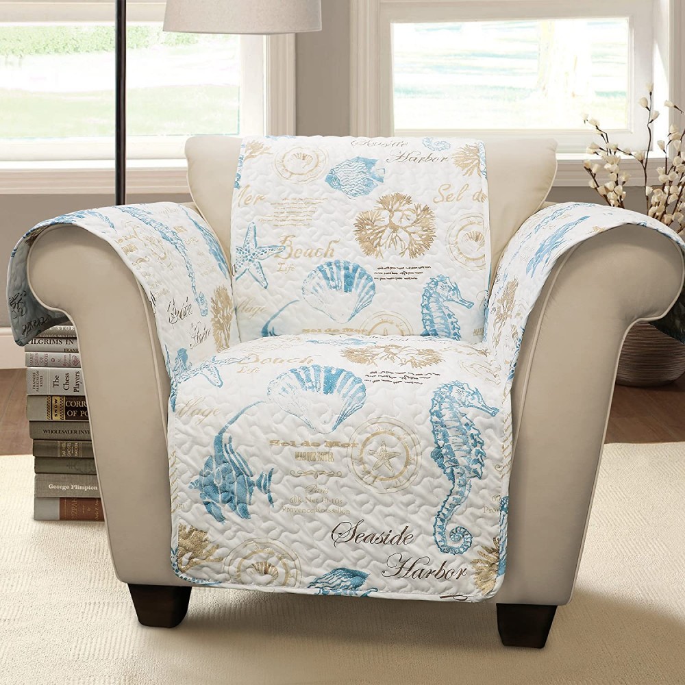 Lush Decor Harbor Life Arm Chair Furniture Protector Blue Taupe