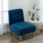 NUELLO Armless Accent Chair Slipcover Velvet Stretch Fabric for Armless Accent Chair Non-Slip Sofa Couch Cover Furniture Protector for Dining Living Room Office Reception Chair-blue-1-pcs