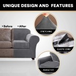 Real Velvet Stretch Chair Covers 2 Piece Armchair Cover Slipcovers Include Base Cover and Cushion Cover Sofa Covers Couch Covers 1 Seater Chair Slip Cover Feature Thick Soft Velour Grey