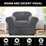 Real Velvet Stretch Chair Covers 2 Piece Armchair Cover Slipcovers Include Base Cover and Cushion Cover Sofa Covers Couch Covers 1 Seater Chair Slip Cover Feature Thick Soft Velour Grey