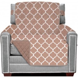 Sofa Shield Patented Chair Slipcover Reversible Tear Resistant Soft Quilted Microfiber 23” Seat Width Durable Furniture Stain Protector with Straps Washable Cover for Dogs Kids Quatrefoil Mocha
