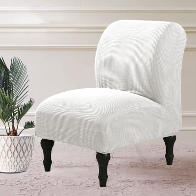 Stretch Jacquard Armless Accent Chair Cover Spandex White Armless Chair Slipcover Non Slip Washable Stylish Furniture Protector for Living Room Hotel Office White