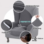 Turquoize Wingback Chair Slipcover 1 Piece Wing Chair Sofa Cover Soft Slipcovers for Wingback Chairs Stretch Furniture Cover Spandex Jacquard Fabric with Elastic Bottom Machine Washable, Grey