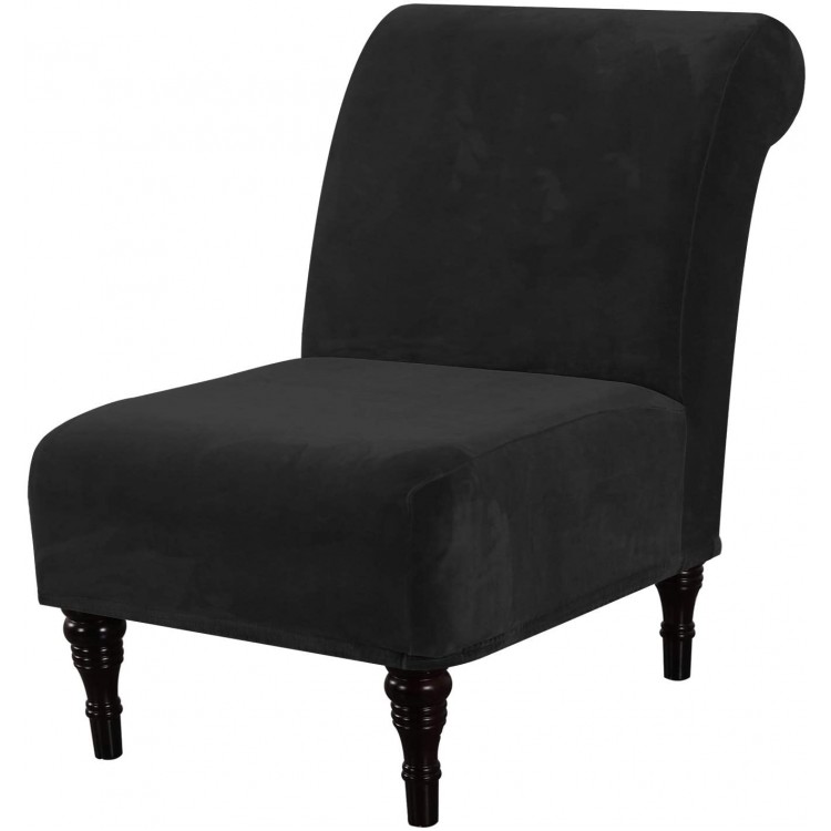 Velvet Accent Chair Covers High Stretch Armless Chair Covers for Living Room Luxury Thick Velvet Chair Slipcovers Modern Furniture Protector with Elastic Bottom Machine Washable Black