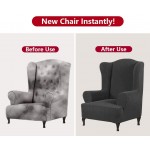 Wingback Chair Slipcover iCOVER One Piece High Stretch Chair Cover Machine Washable Spandex Jacquard Fabric Bottom Elastic Easy to Install Non-Slip Furniture Protector,Dark Grey