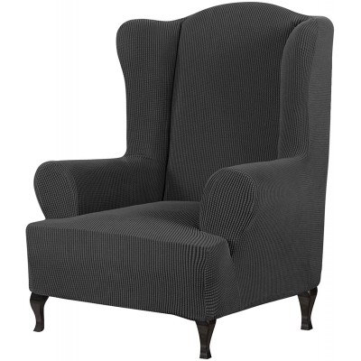 Wingback Chair Slipcover iCOVER One Piece High Stretch Chair Cover Machine Washable Spandex Jacquard Fabric Bottom Elastic Easy to Install Non-Slip Furniture Protector,Dark Grey