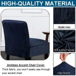 WOMACO Armless Accent Chair Slipcover Velvet Stretch Accent Slipper Chair Cover Removable Oversized Big Chair Furniture Protector Slip Cover for Home Hotel Dark Blue 1 Pack