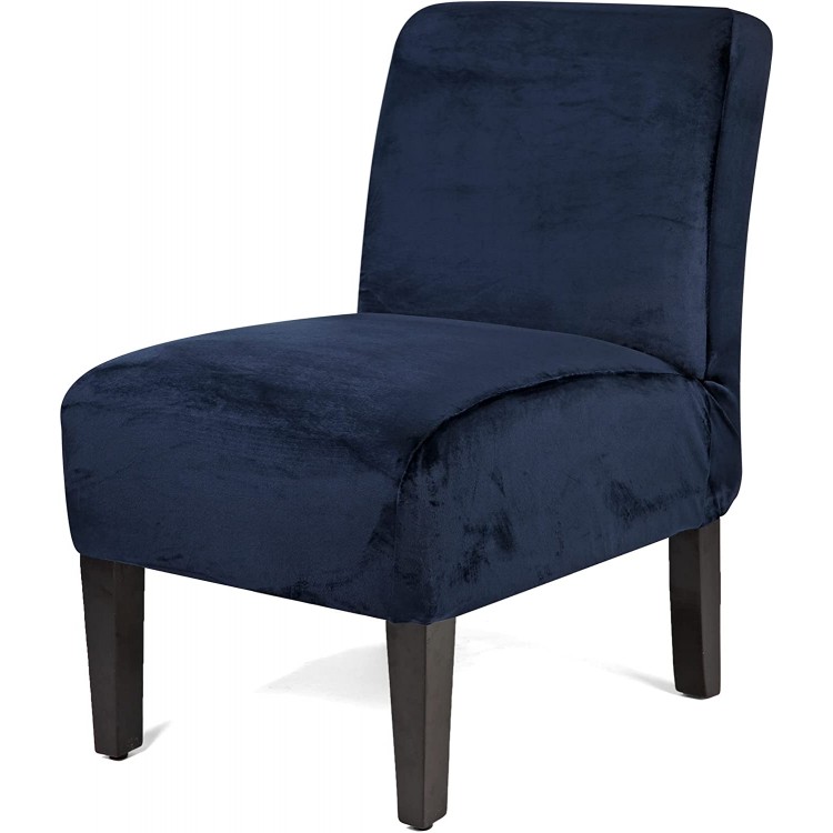 WOMACO Armless Accent Chair Slipcover Velvet Stretch Accent Slipper Chair Cover Removable Oversized Big Chair Furniture Protector Slip Cover for Home Hotel Dark Blue 1 Pack