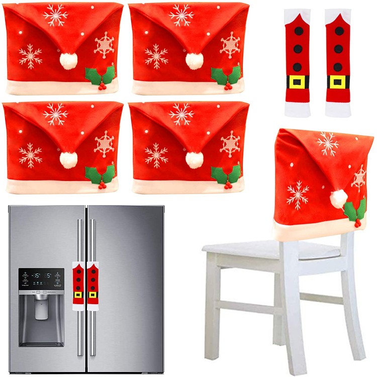 4Pcs Christmas Dining Chair Slipcovers with 2 Pcs Handle Door Covers Holiday Decorations Ornaments Set for Xmas Refrigerator Decoration Xmas Indoor Décor Party Favor Supplies