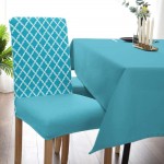 6Pcs Dining Chair Covers Protector Stretch Removable Washable Seat Cushion Slipcover,Modern Teal Morocco Geometric Trellis Accent Seat Cover Spandex for Dining Room Restaurant Hotel,