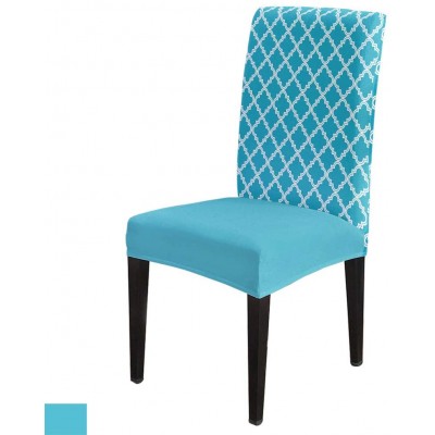 6Pcs Dining Chair Covers Protector Stretch Removable Washable Seat Cushion Slipcover,Modern Teal Morocco Geometric Trellis Accent Seat Cover Spandex for Dining Room Restaurant Hotel,