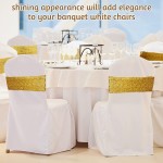 80 Pieces Sequin Chair Sashes Gold Chair Sashes Spandex Glitter Chair Band Shiny One-Sided Sequins Decor Stretchy Chair Sash for Wedding Hotel Reception Party Banquet Chairs Decorations
