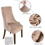 BOGUANG Velvet Tufted Wingback Chair Cover Slipcovers,Stretch Fit Dining Chair Covers,Reusable Washable Soft Spandex Sloping Armchair Cover Sand,Set of 4