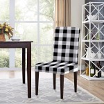 ColorBird Buffalo Check Spandex Chair Slipcovers Removable Universal Stretch Elastic Gingham Chair Protector Covers for Dining Room Restaurant Hotel Banquet Ceremony Set of 4 Black White Plaid