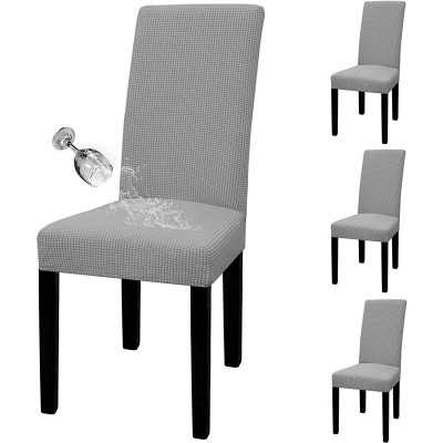 Easy-Going 100% Waterproof Dining Room Chair Cover Set of 4 Stretch Jacquard Parson Chair Slipcover Removable Washable Chair Protector for Home Restaurant Banquet Light Gray