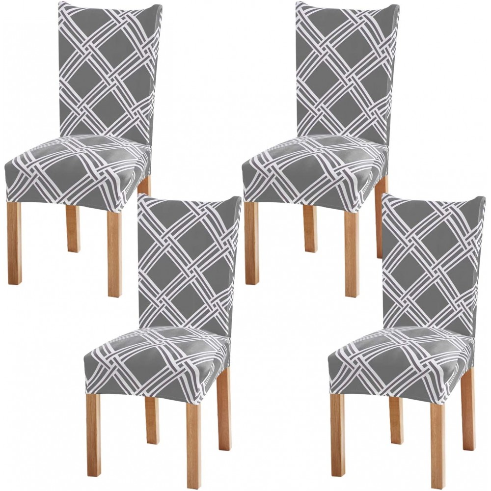 Fuloon 4 Pack Super Fit Stretch Removable Washable Short Dining Chair Protector Cover Seat Slipcover for Hotel,Dining Room,Ceremony,Banquet Wedding Party Gray White