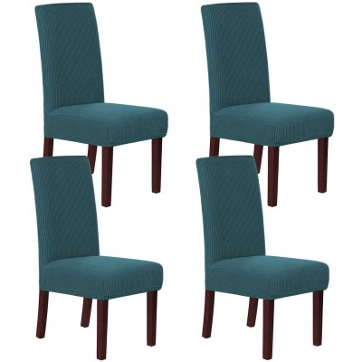 H.VERSAILTEX Stretch Dining Chair Covers Set of 4 Chair Covers for Dining Room Parsons Chair Slipcover Chair Protectors Covers Dining Feature Textured Checked Jacquard Fabric Deep Teal
