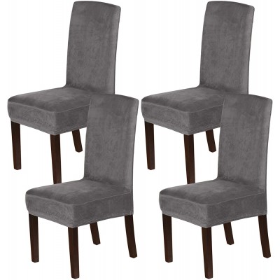 H.VERSAILTEX Velvet Dining Chair Covers Stretch Chair Covers for Dining Room Set of 4 Parson Chair Slipcovers Chair Protectors Covers Dining Soft Thick Solid Velvet Fabric Washable Grey