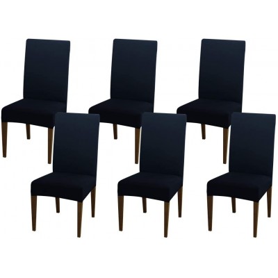 JQinHome 6 Pcs Dining Chair Slipcover,High Stretch Removable Washable Chair Seat Protector Cover for Home Party Hotel Wedding Ceremony Navy Blue