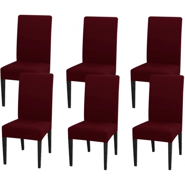 JQinHome 6 Pcs Dining Chair Slipcover,High Stretch Removable Washable Chair Seat Protector Cover for Home Party Hotel Wedding Ceremony Burgundy