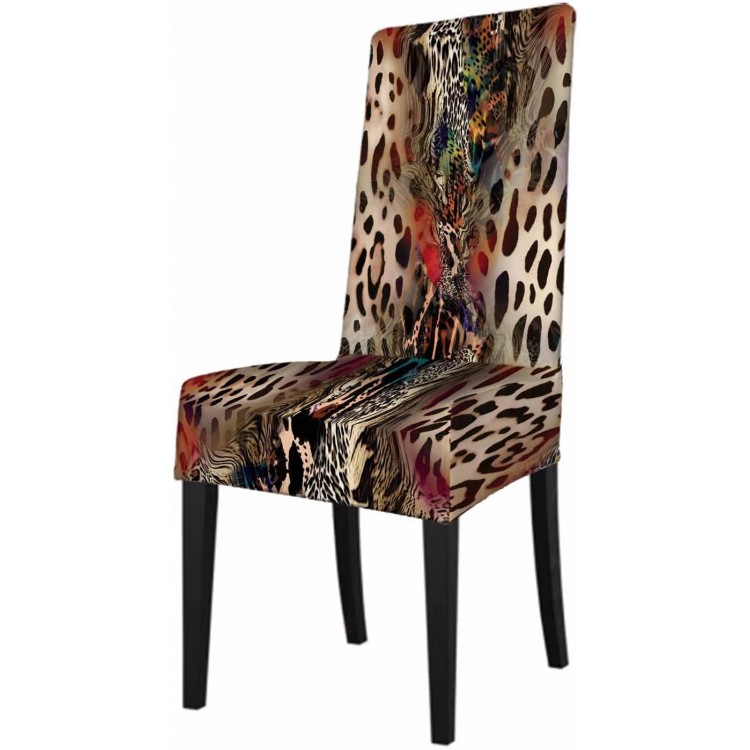 Numland 1 Pack Leopard Print Dining Room Chair Covers Jungle African Animal Skin Texture Cheetah Wildlife Camouflage Short Stretchable Polyester Removable Washable for Home Restaurant Banquet