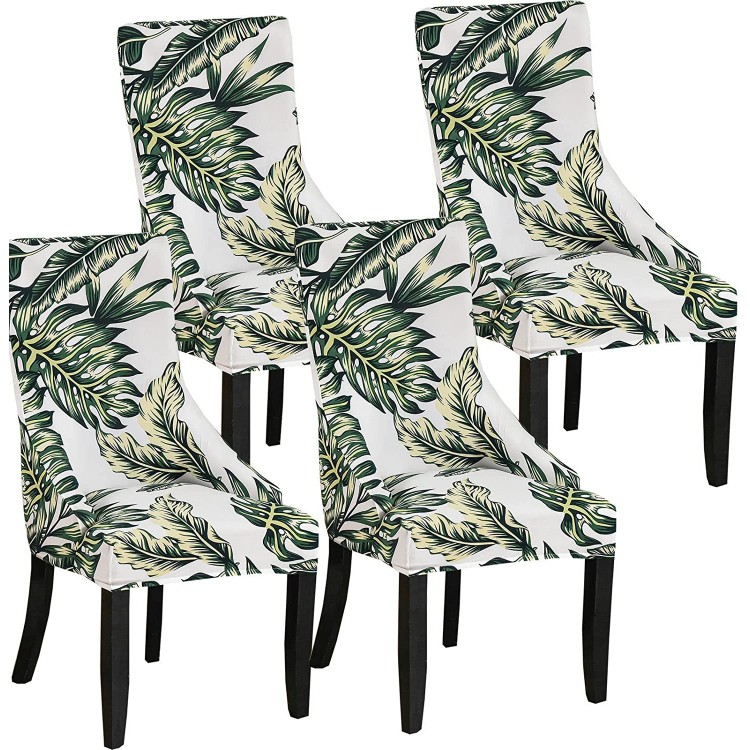YLLUPD Stretch Armless Wingback Chair Cover,Printed Sloping Armchair Cover Removable Washable Anti-Dust Soft Reusable Dining Room Accent Chair Slipcover for Kitchen Hotel Banquet Decor-4 Pcs-Green