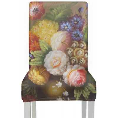 YSWPNA Dining Covers Chairs Set Vintage Colorful Flowers On Water Vase Single Dining Chair Cover Stretch Removable Washable Seat Cover Accent Chair for Home Kitchen Party Restaurant Wedding