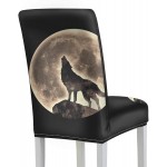 YSWPNA Printed Dining Room Chair Covers Wild Howling Scared Moon Night Wolf Seat Chair Covers for Dining Room Stretch Removable Washable Seat Cover Accent Chair for Home Kitchen Party Restaura